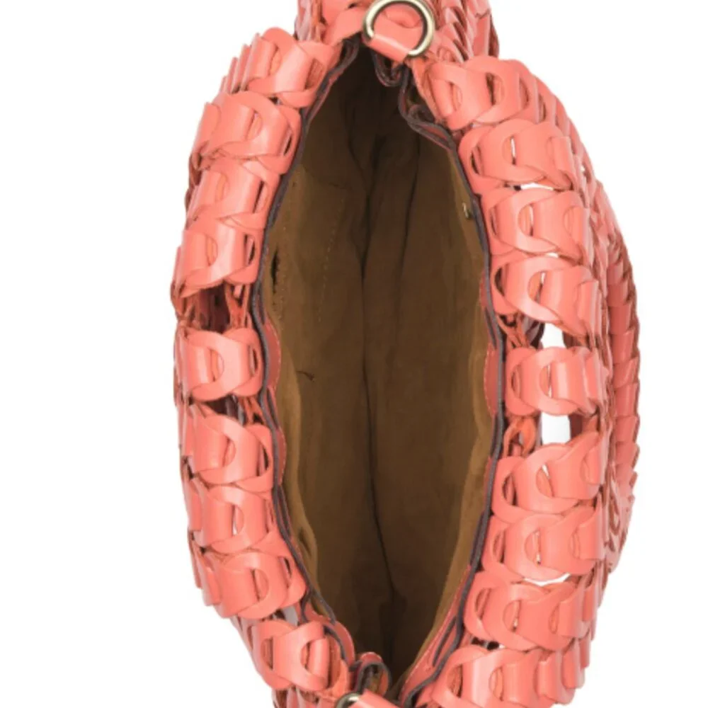 Patricia Nash Pisticci Leather Chain Link Hobo Handbag Tote Coral NWT $399